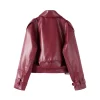 Cropped Faux Leather Bomber Burgundy Jacket