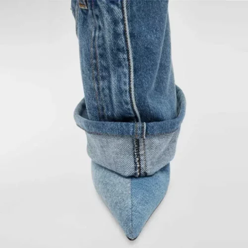 Stiletto Peep Toe Denim Boots