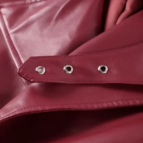 Cropped Faux Leather Bomber Burgundy Jacket