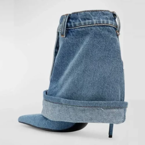 Stiletto Peep Toe Denim Boots