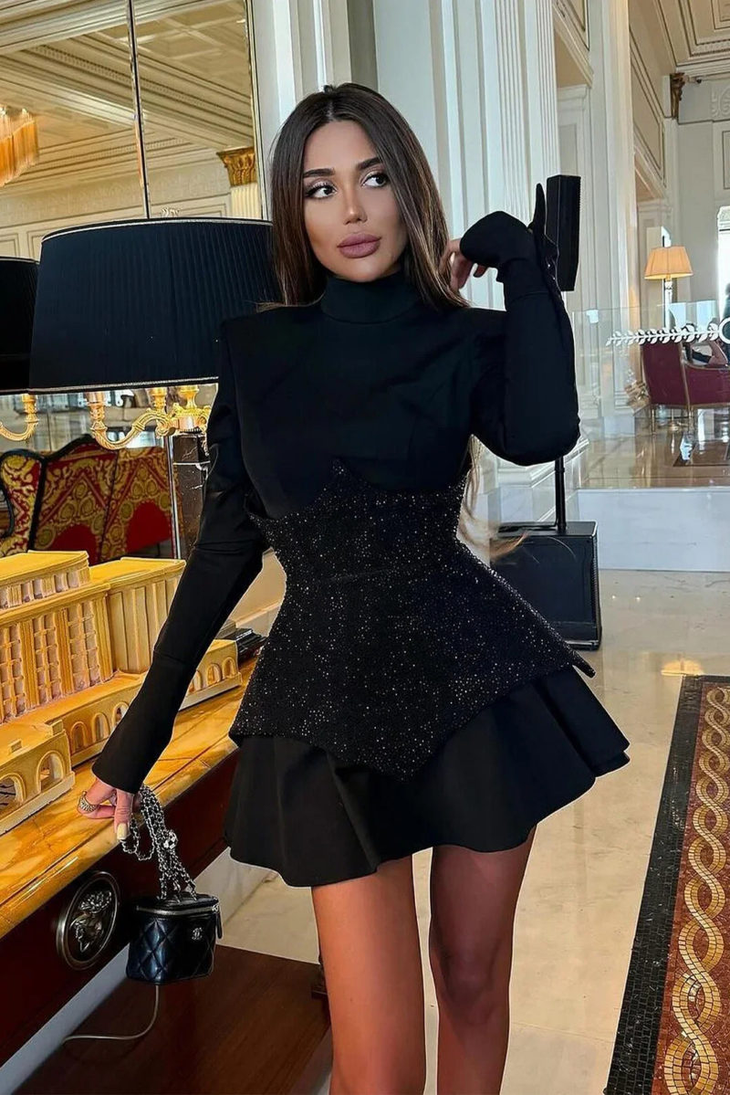 Black Long Sleeve Corset Dress