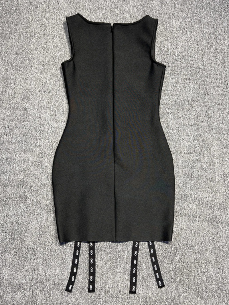 Sleeveless Square Neck Mini Black Dress