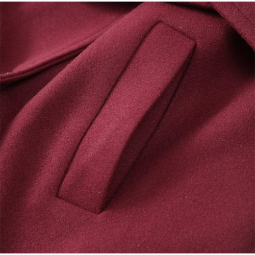 Burgundy Lapel Belted Overcoat