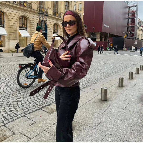 Burgundy Cropped Faux Leather Bomber