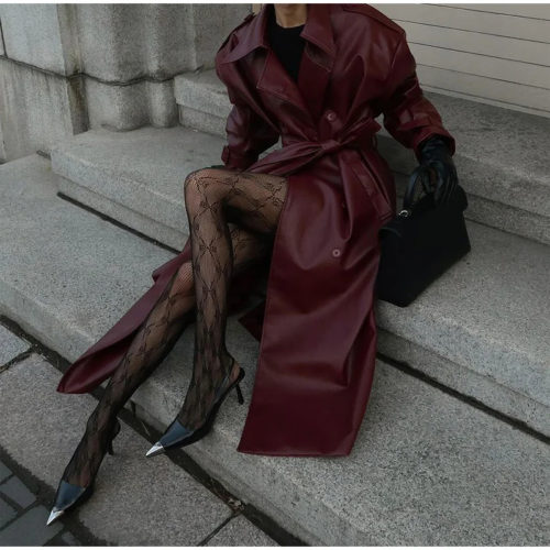 Burgundy Matte Leather Coat