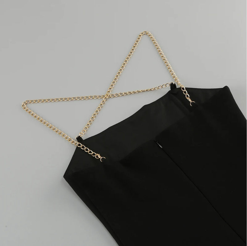 Black Backless Chain Straps Dress