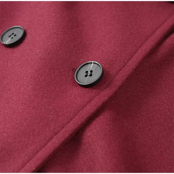 Burgundy Lapel Belted Overcoat