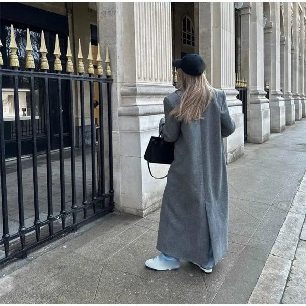 Gray Padded Shoulder Wool Coat