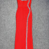 Red Strapless High Split Dress