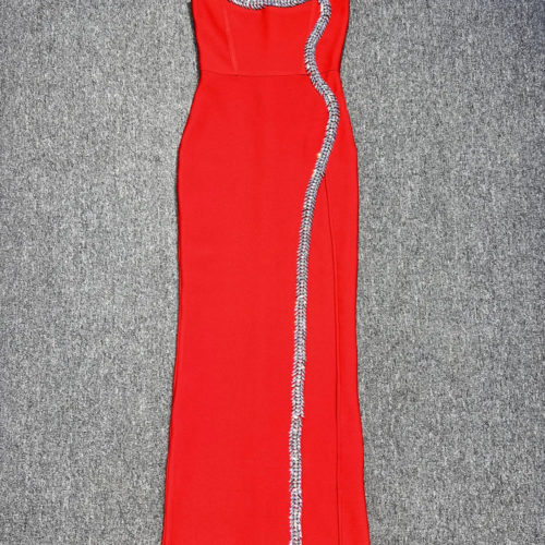 Red Strapless High Split Dress