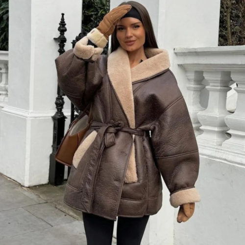 Belted Shearling Oversize Jacket