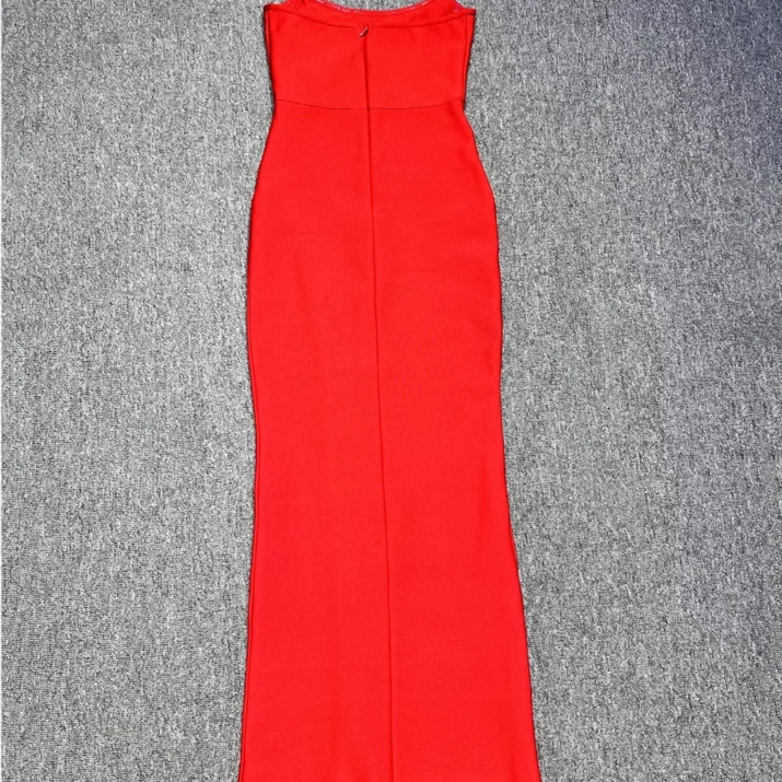 Red Strapless High Split Dress