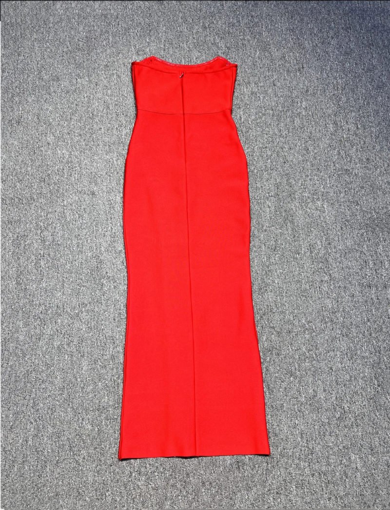 Red Strapless High Split Dress