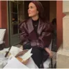 Burgundy Cropped Faux Leather Bomber