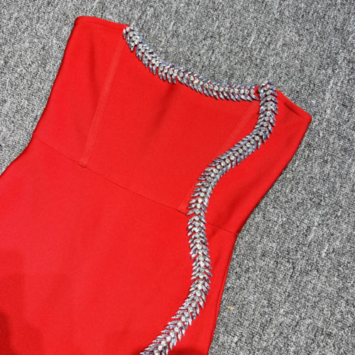 Red Strapless High Split Dress