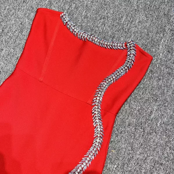 Red Strapless High Split Dress