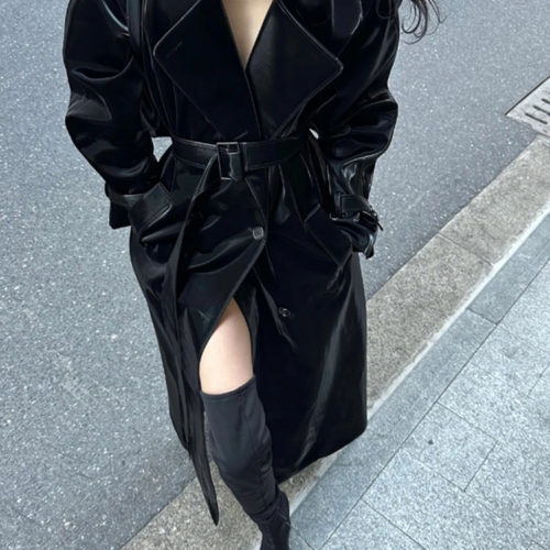 Shiny Patent Leather Trench Coat