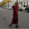 Burgundy Double Breasted Scarf Coat