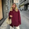 Burgundy Woolen Oversized Jacket