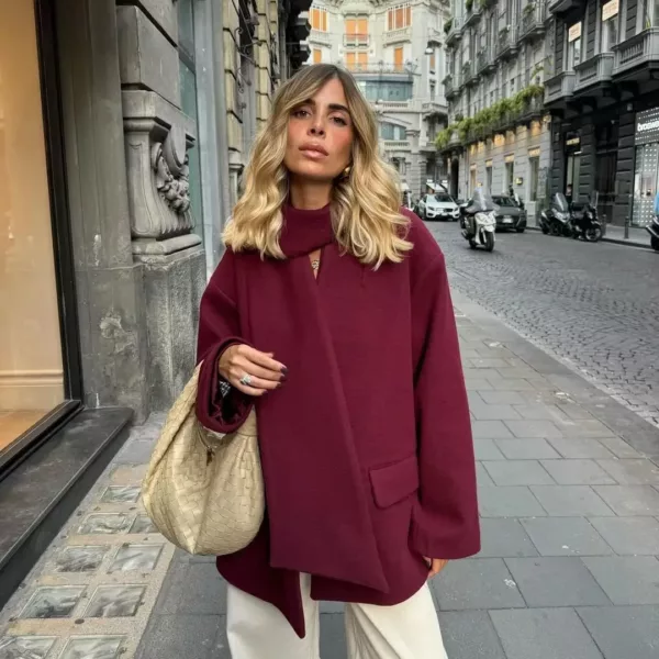 Burgundy Woolen Oversized Jacket
