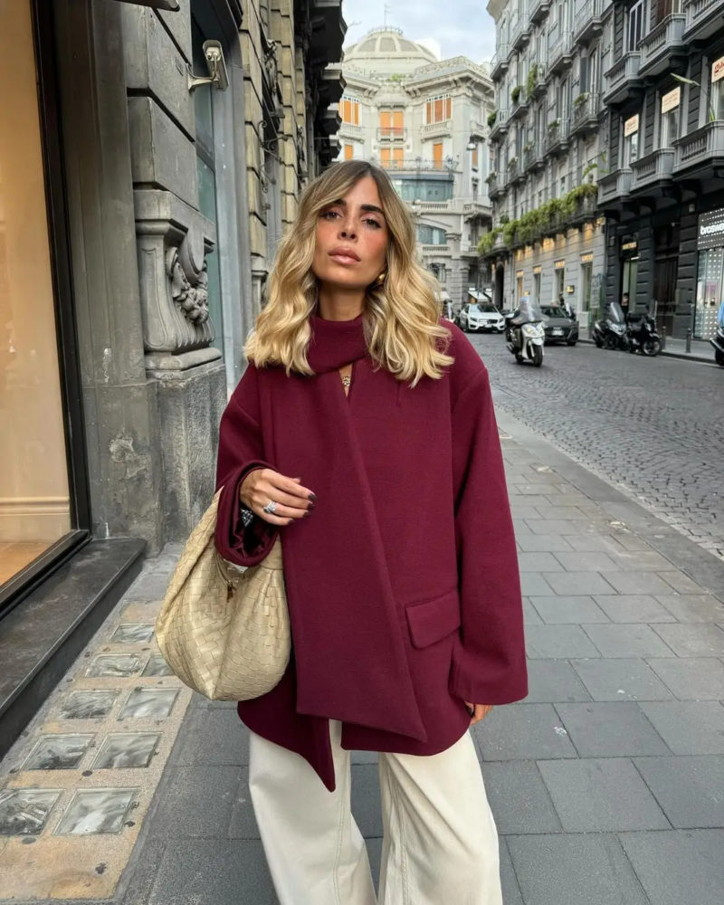 Burgundy Woolen Oversized Jacket