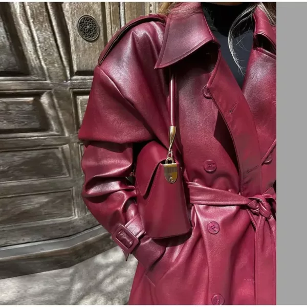 Burgundy Matte Leather Coat