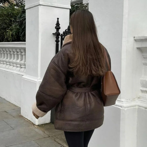 Belted Shearling Oversize Jacket brown