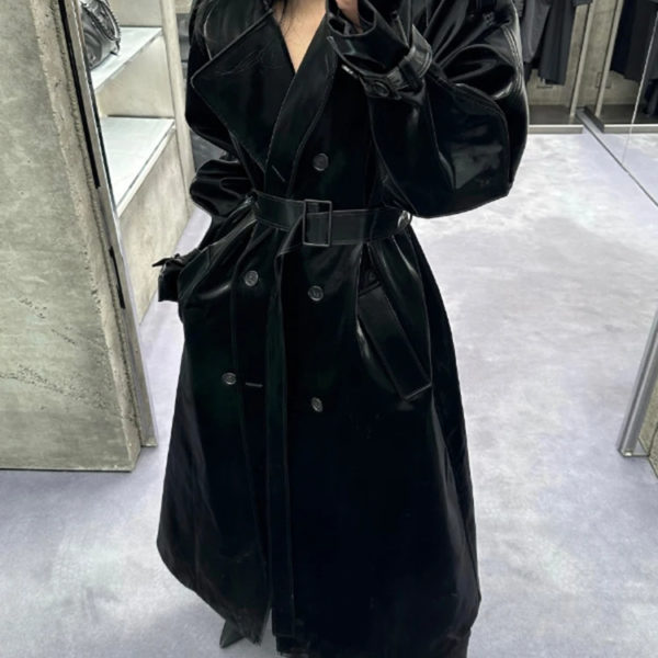 Shiny Patent Leather Trench Coat