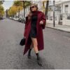 Burgundy Double Breasted Scarf Coat