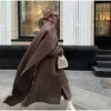 Oversized Scarf Collar Wool Coat in gray - women's clothing street style
