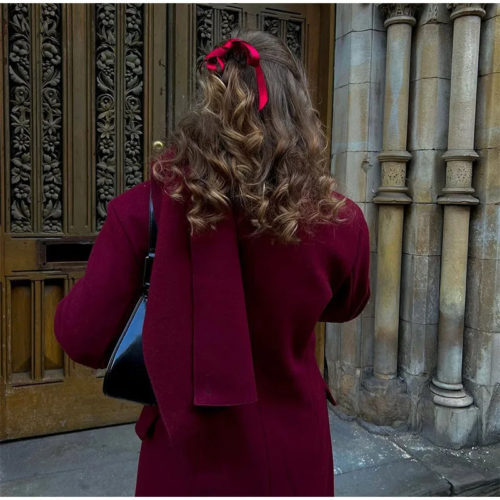 Burgundy Double Breasted Scarf Coat