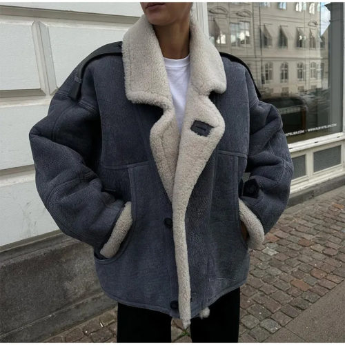 Charcoal Shearling Aviator Jacket