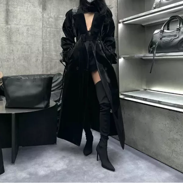 Shiny Patent Leather Trench Coat