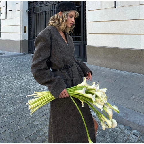 Longline Gray Belted Coat