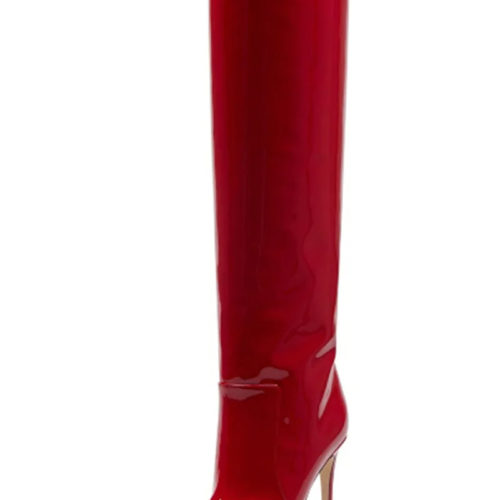 Patent Leather Knee-High Boots red