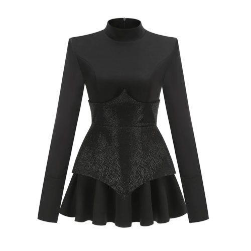 Black Long Sleeve Corset Dress