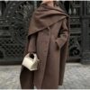 Oversized Scarf Collar Wool Coat in gray