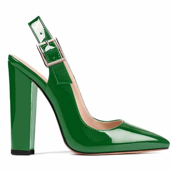 Square Heel Slingback Pumps in green