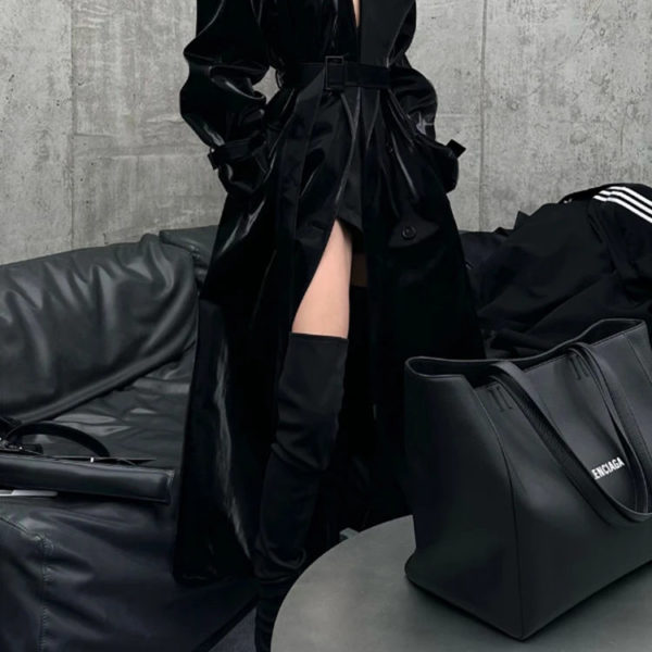 Shiny Patent Leather Trench Coat