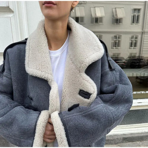 Charcoal Shearling Aviator Jacket