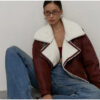 Burgundy Faux Leather Shearling Jacket