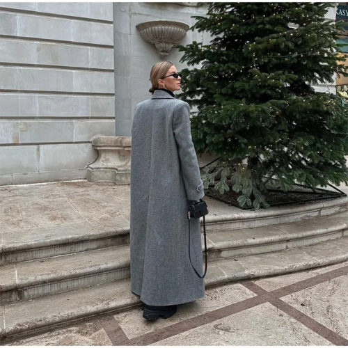 Gray Padded Shoulder Wool Coat