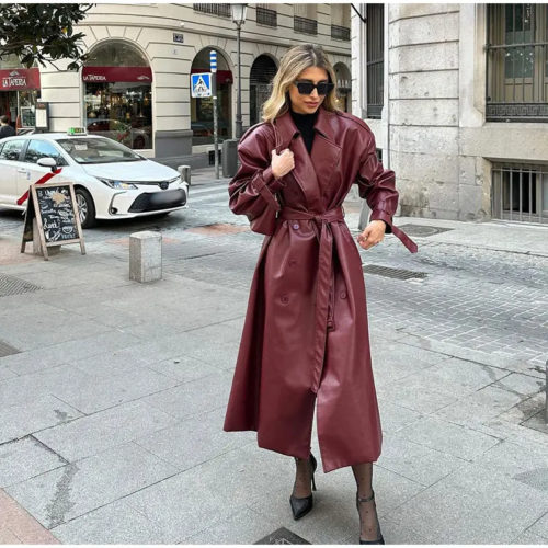 Burgundy Matte Leather Coat