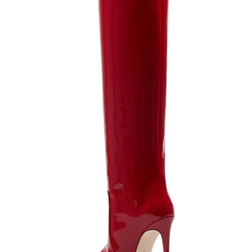 Patent Leather Knee-High Boots red