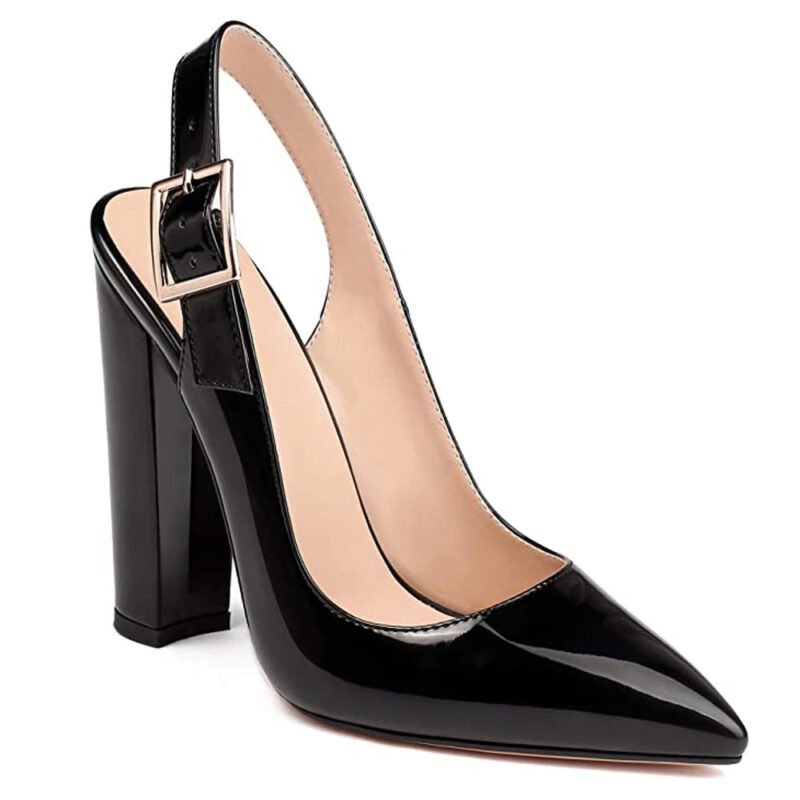 Square Heel Slingback Pumps in black