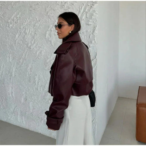 Burgundy Lapel Leather Jacket