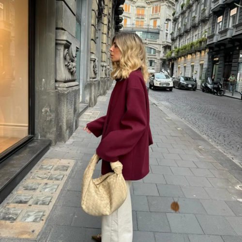 Burgundy Woolen Oversized Suit Jacket