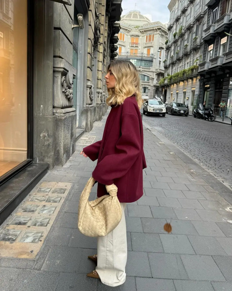 Burgundy Woolen Oversized Suit Jacket