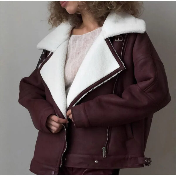 Burgundy Faux Leather Shearling Jacket