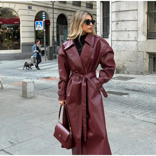 Burgundy Matte Leather Coat